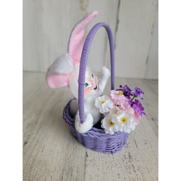 Annalee Easter bunny wicker basket spring flower home decor - Picture 3 of 7